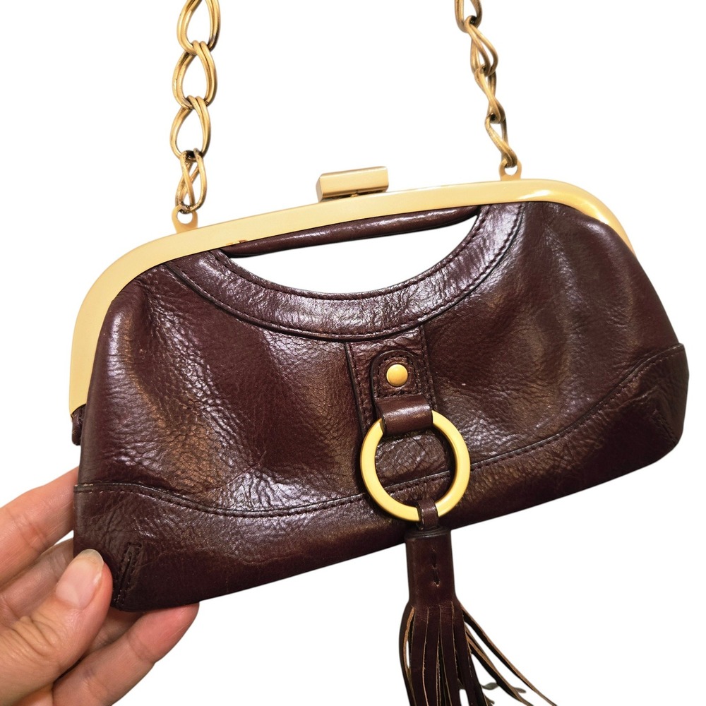 Latico Frame Bag Small Burgundy Leather Tassel Gold Chain Shoulder Bag Kiss lock